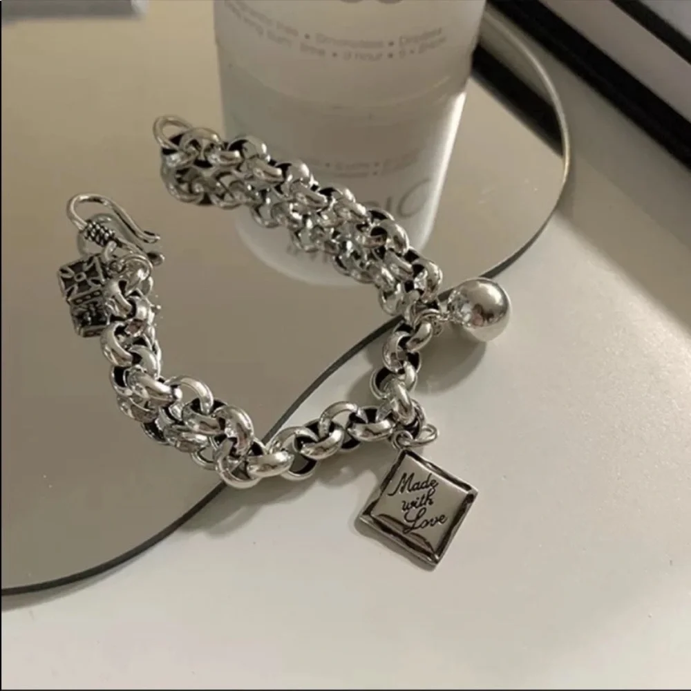 NEW ENGLISH SQUARE 925 STERLING SILVER BRACELET, NICE BRACELET, CUTE BRACELET - Picture 3 of 5
